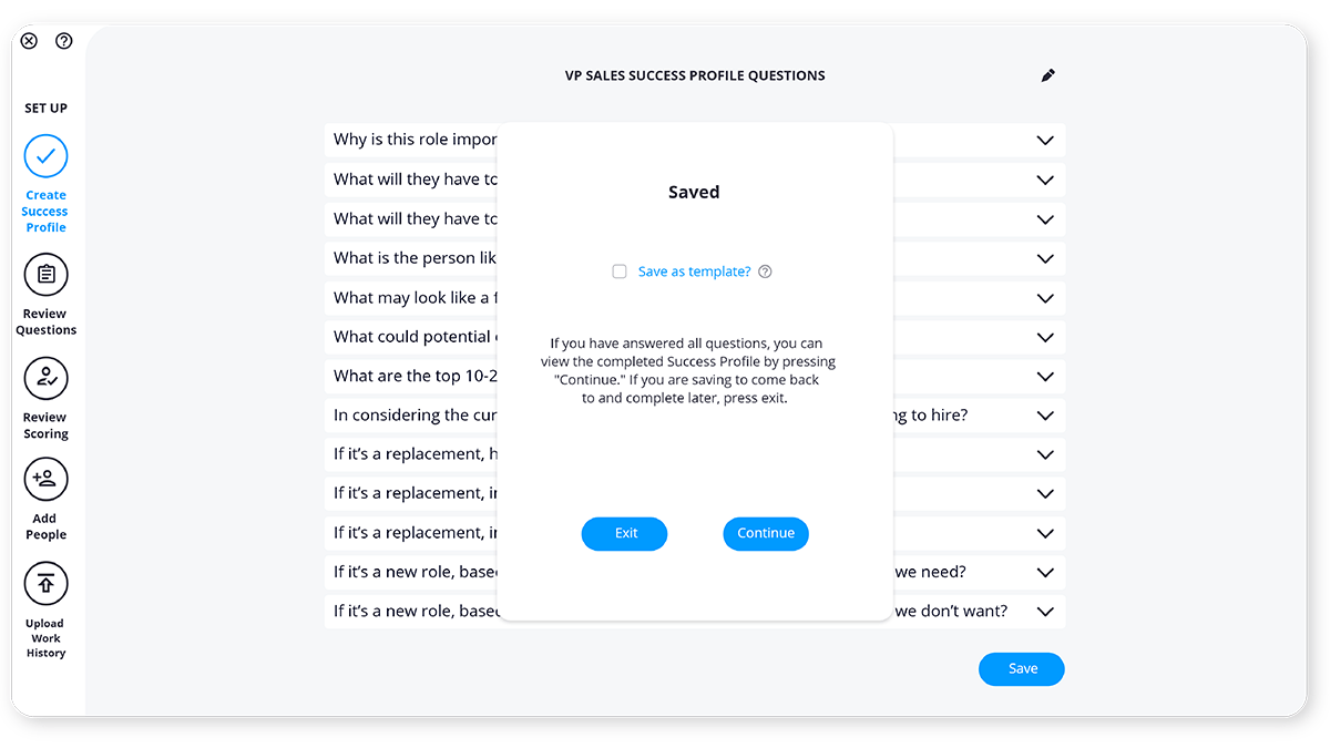 Candidate success profile questions